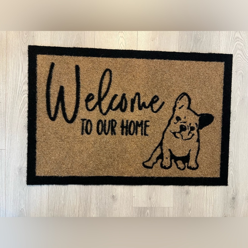 Tan and Black French Bulldog Welcome Door Mat